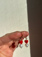 Load image into Gallery viewer, Heart pearl earrings- ready to ship
