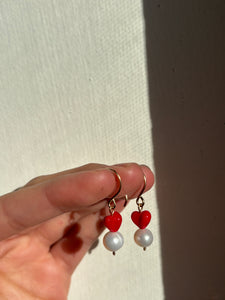 Heart pearl earrings- ready to ship