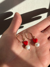 Load image into Gallery viewer, Heart pearl earrings- ready to ship
