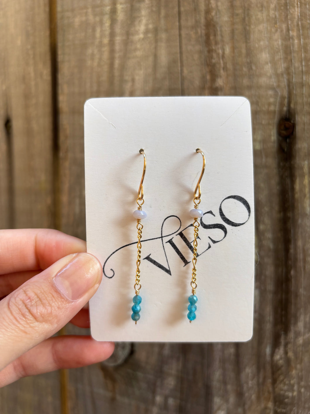 Chain earrings with blue apatite- ready to ship