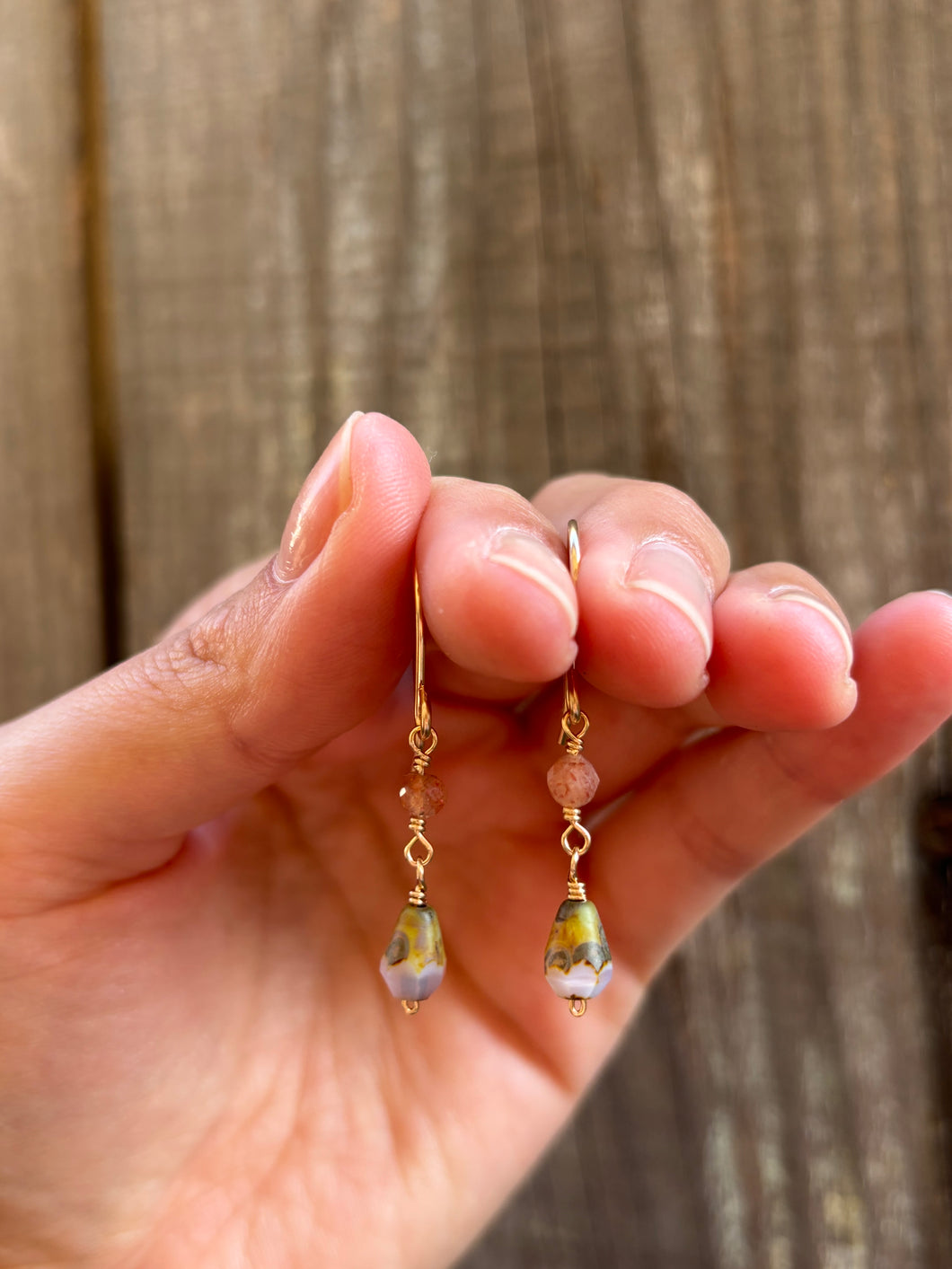 Purple Czech glass earrings- ready to ship